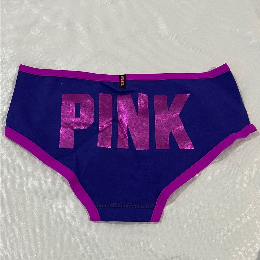 PINK Victoria's Secret Deep Blue Panties with Pink Trim - Picture 3 of 3